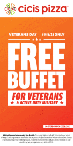 Cicis Pizza Veterans Day FREE Adult Buffet