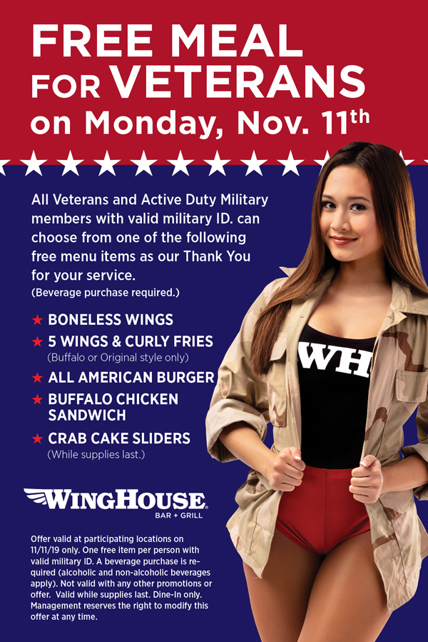 Winghouse Bar Grill Veterans Day Free Meal Military Veterans
