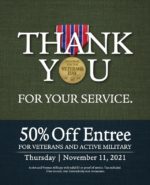 Joey D’s Oak Room Veterans Day 50% Off Entree